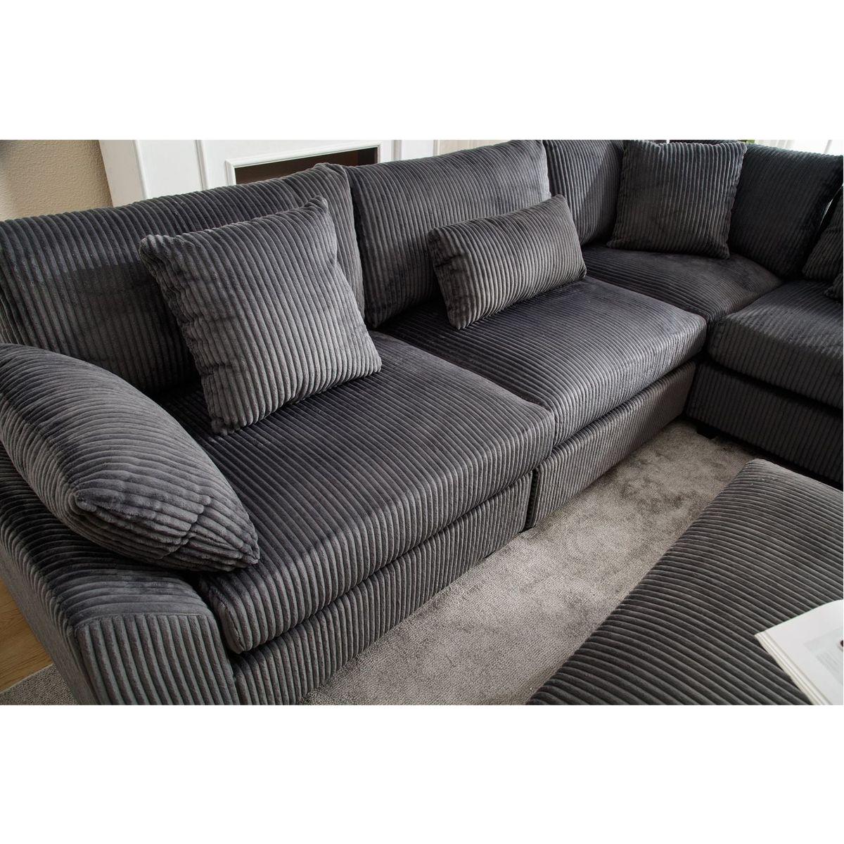 {NEW ARRIVAL} Oversized Modular Sectional Sofa Couches Set,Corduroy Upholstered Deep Seat Comfy Sofa for Living Room,Dark Gray