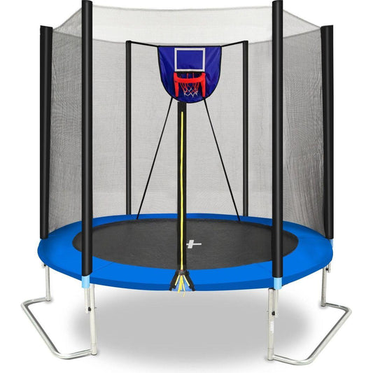 YC 8FT Trampoline Outer Net with Soft Basketball board, ball and inflator(Blue)