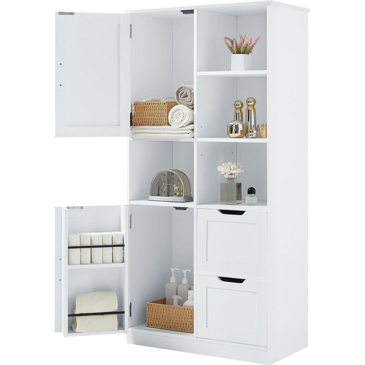 Bathroom Storage Cabinet with Doors and Drawers, Multiple Storage Space, Freestanding Style, Open Shelve, Adjustable Shelf, White