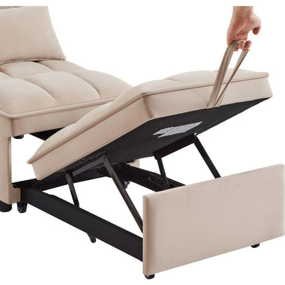 4 in1 Multi-Function Single Sofa Bed with Storage Pockets,Tufted Single Pull-out Sofa Bed with Adjustable Backrest and Pillows, Convertible Chaise Lounge,Taupe