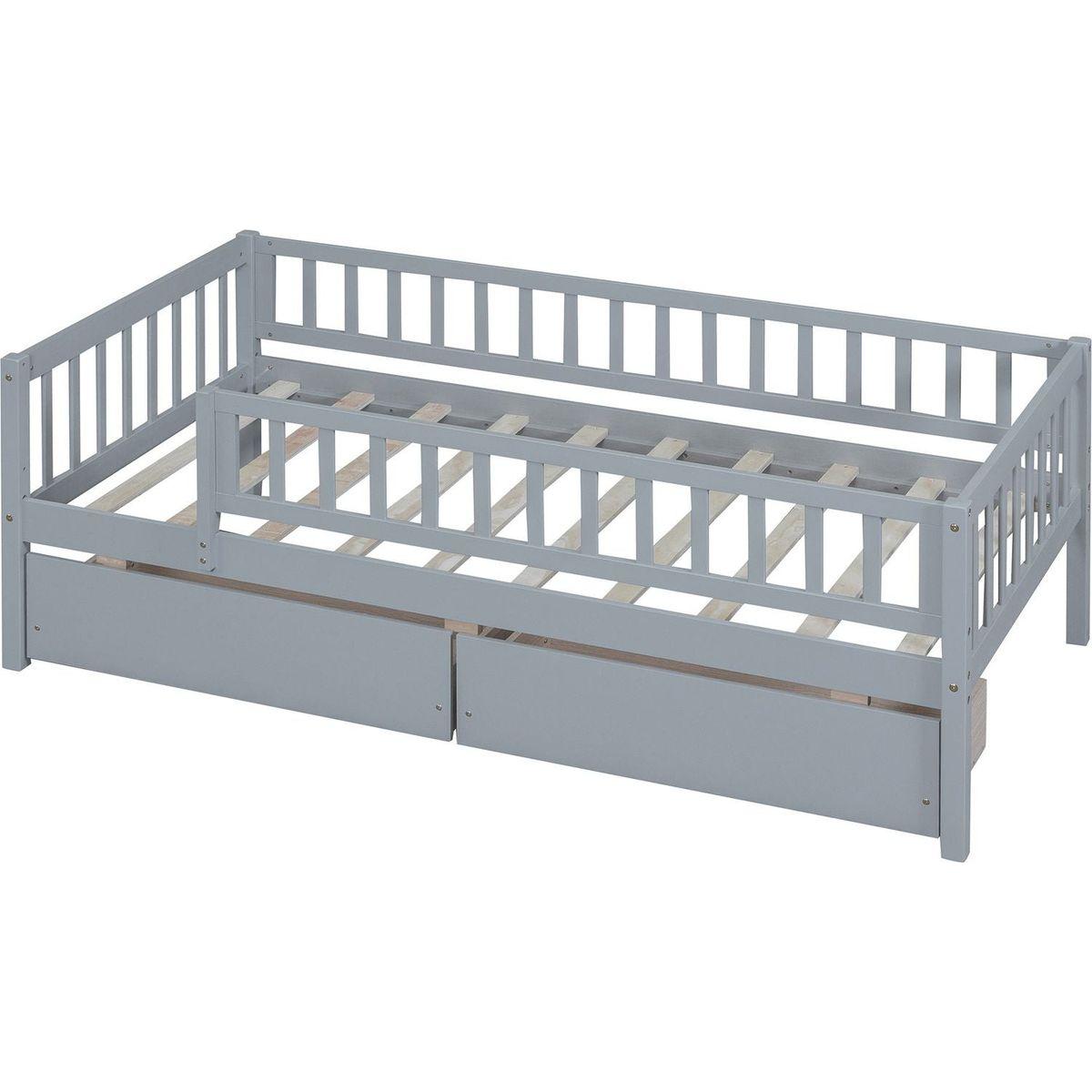 Twin Size Daybed Wood Bed with Two Drawers, Gray