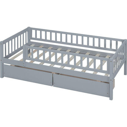 Twin Size Daybed Wood Bed with Two Drawers, Gray