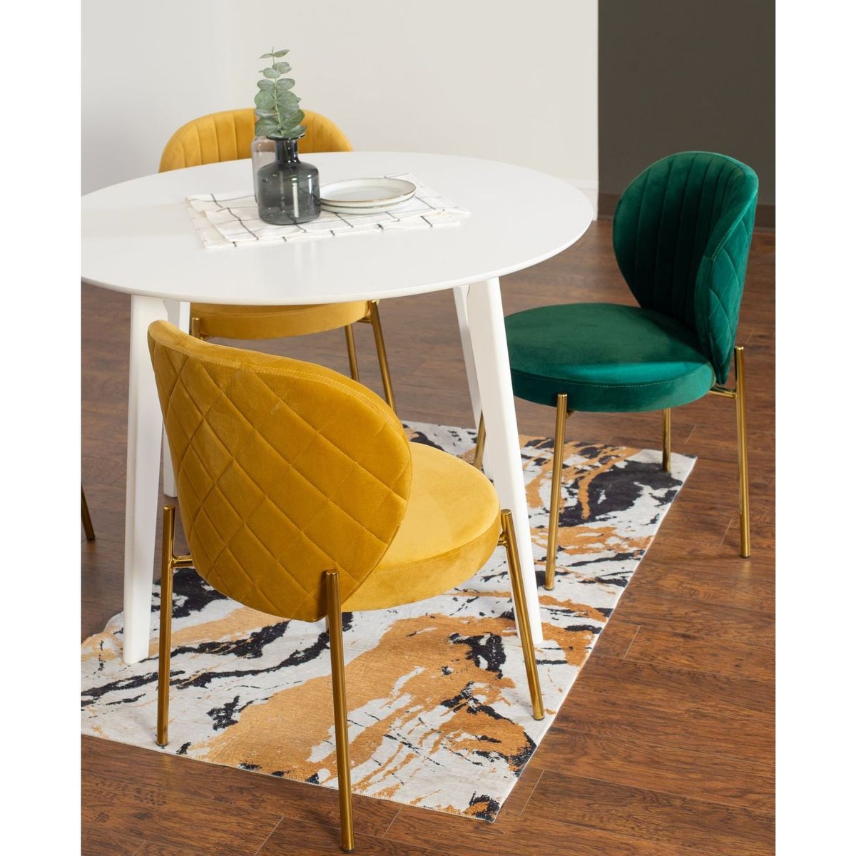 Amoa Contemporary 5-Piece Dining Set, White Round Dining Table with 4 Chairs