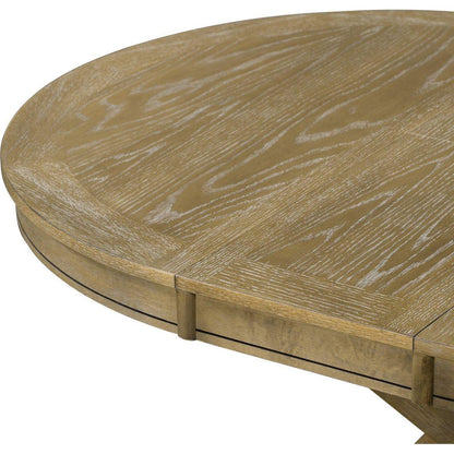 Retro Functional Extendable Dining Table with a 12" Leaf for Dining Room and Living Room (Natural Wood Wash)