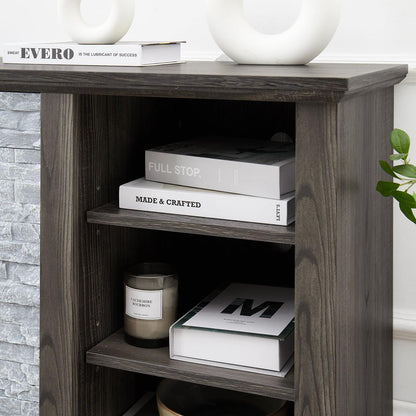 Mantel Stone TV Media Stand with with Faux Stacked Stone Surround, Modern Entertainment Console with Open Storage Space,Grey, 58.31"Wx15.39"Dx26.06"H