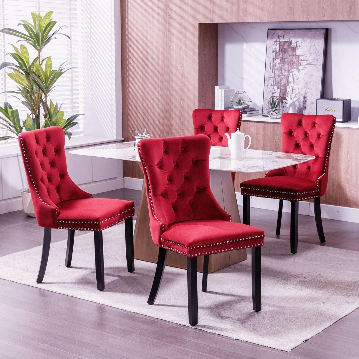 Classic Velvet Dining Chairs, High-end Tufted Solid Wood Contemporary Velvet Upholstered Dining Chair with Wood Legs Nailhead, SET OF 2,Burgundy, Wine Red