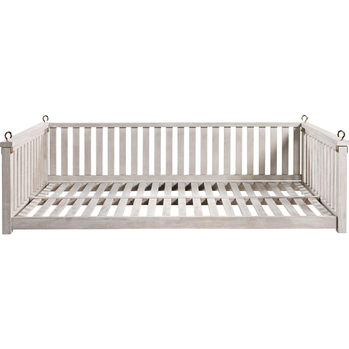 Patio Minimalist Twin Size Garden Swing Bed Wood Porch Swing with Ropes for Backyard, Safe Sloped Design, White