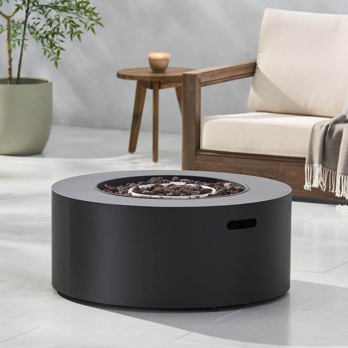 Patio Gas-burning Fire Pit Outdoor Iron Propane Fireplace, 32" Round Fire Pit - 40,000 BTU, Tank outside, Dark Grey