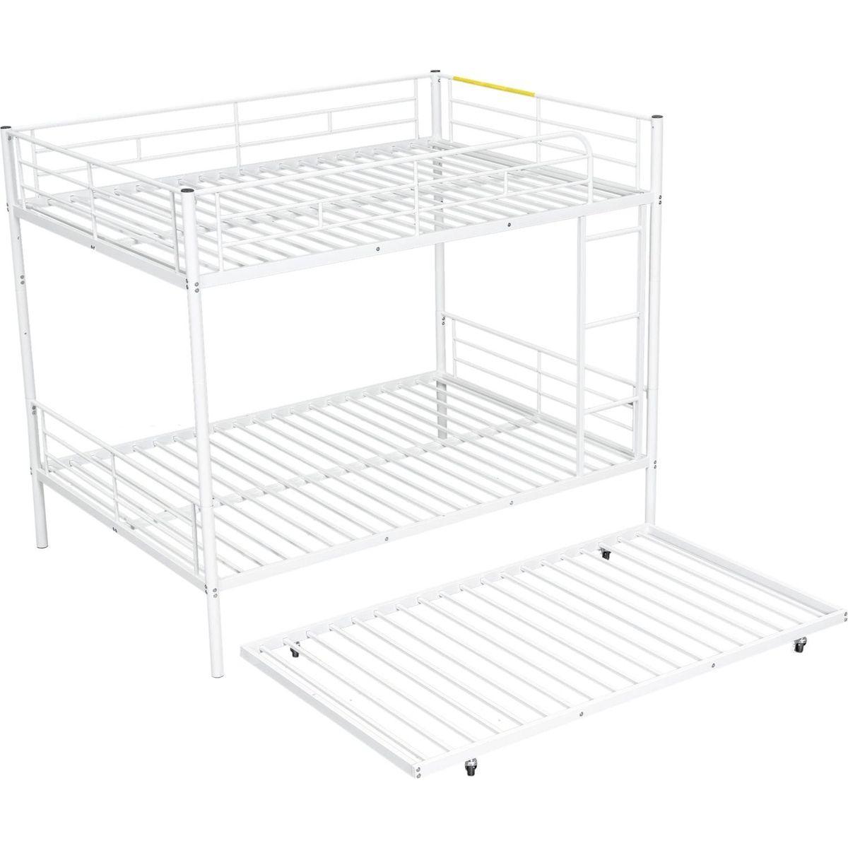 Full Over Full Metal Bunk Bed with Trundle, White