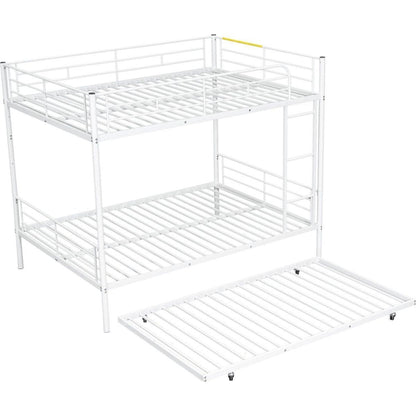 Full Over Full Metal Bunk Bed with Trundle, White