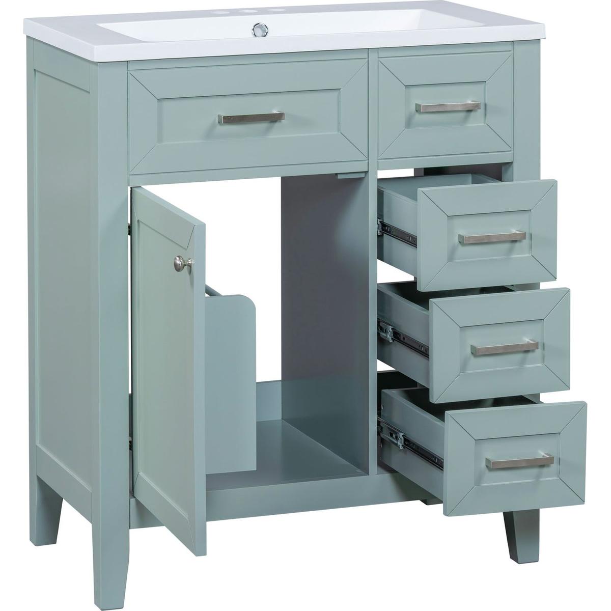 30" Bathroom Vanity with Sink Combo, Green Bathroom Cabinet with Drawers, Solid Frame and MDF Board