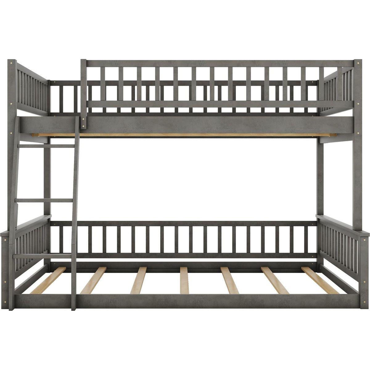 Full XL over Queen Bunk Bed with Ladder and Guardrails, Gray