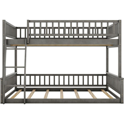 Full XL over Queen Bunk Bed with Ladder and Guardrails, Gray