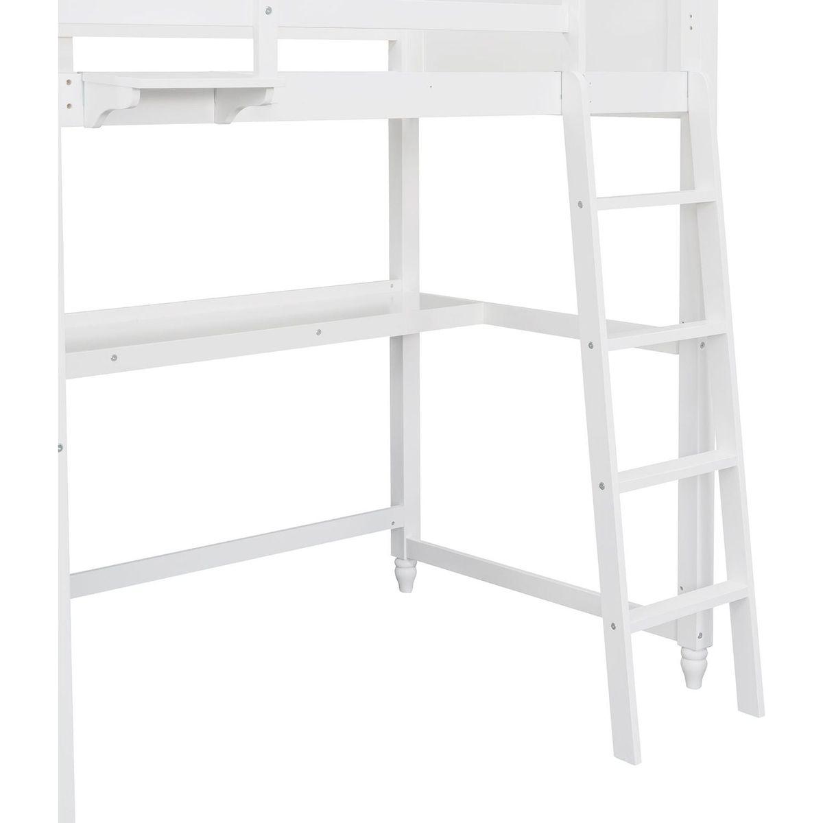 Twin size Loft Bed with Drawers and Desk, Wooden Loft Bed with Shelves - White