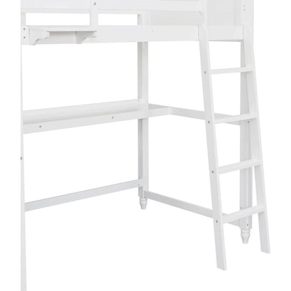 Twin size Loft Bed with Drawers and Desk, Wooden Loft Bed with Shelves - White