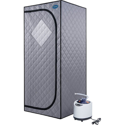 Full Size Portable Grey Steam Sauna tent"ersonal Home Spa, with Steam Generator, Remote Control, Foldable Chair, Timer and PVC Pipe Connector Easy to Install.Fast heating, with FCC Certification