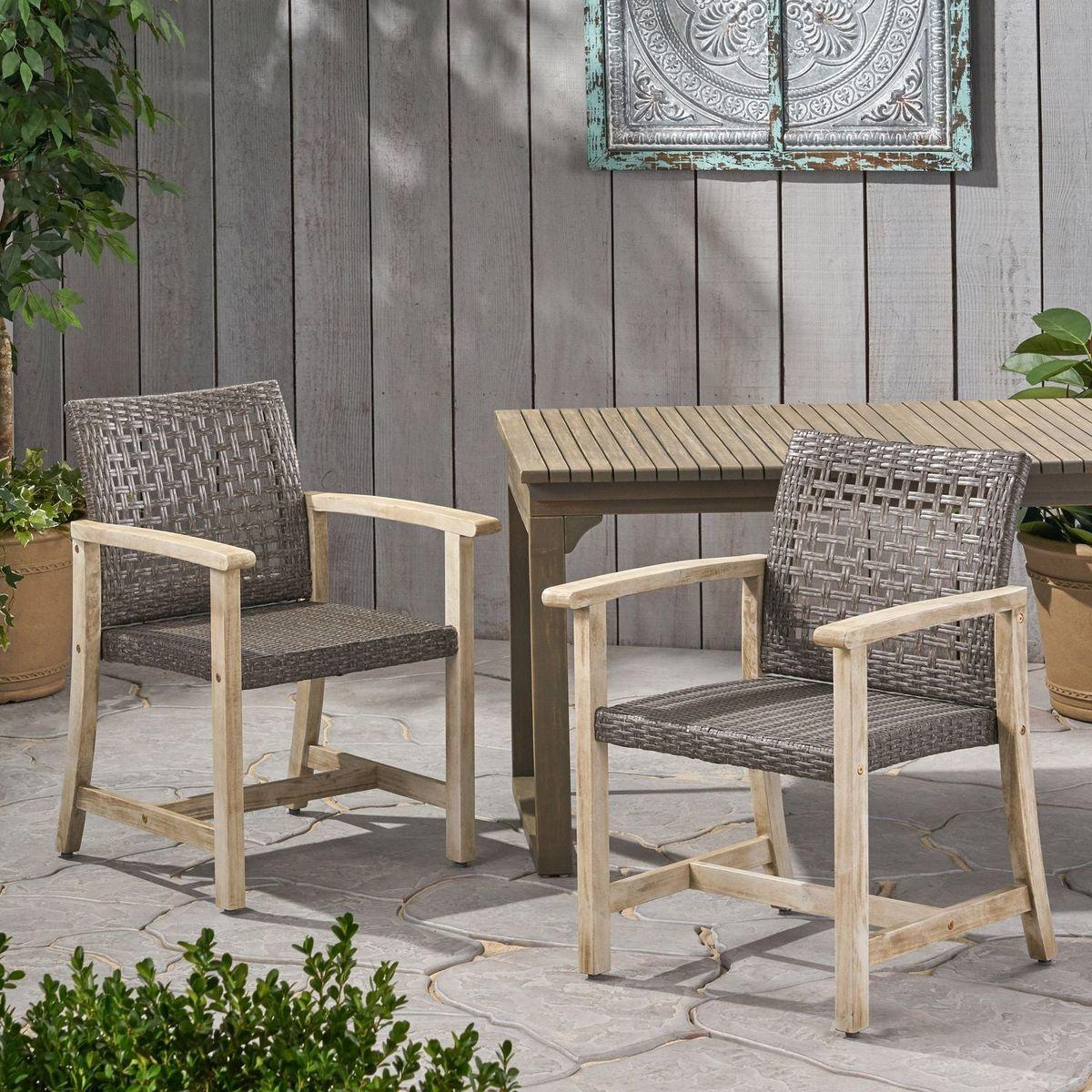 HAMPTON WOOD AND WICKER DINING CHAIR(SET OF 2 )
