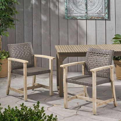 HAMPTON WOOD AND WICKER DINING CHAIR(SET OF 2 )
