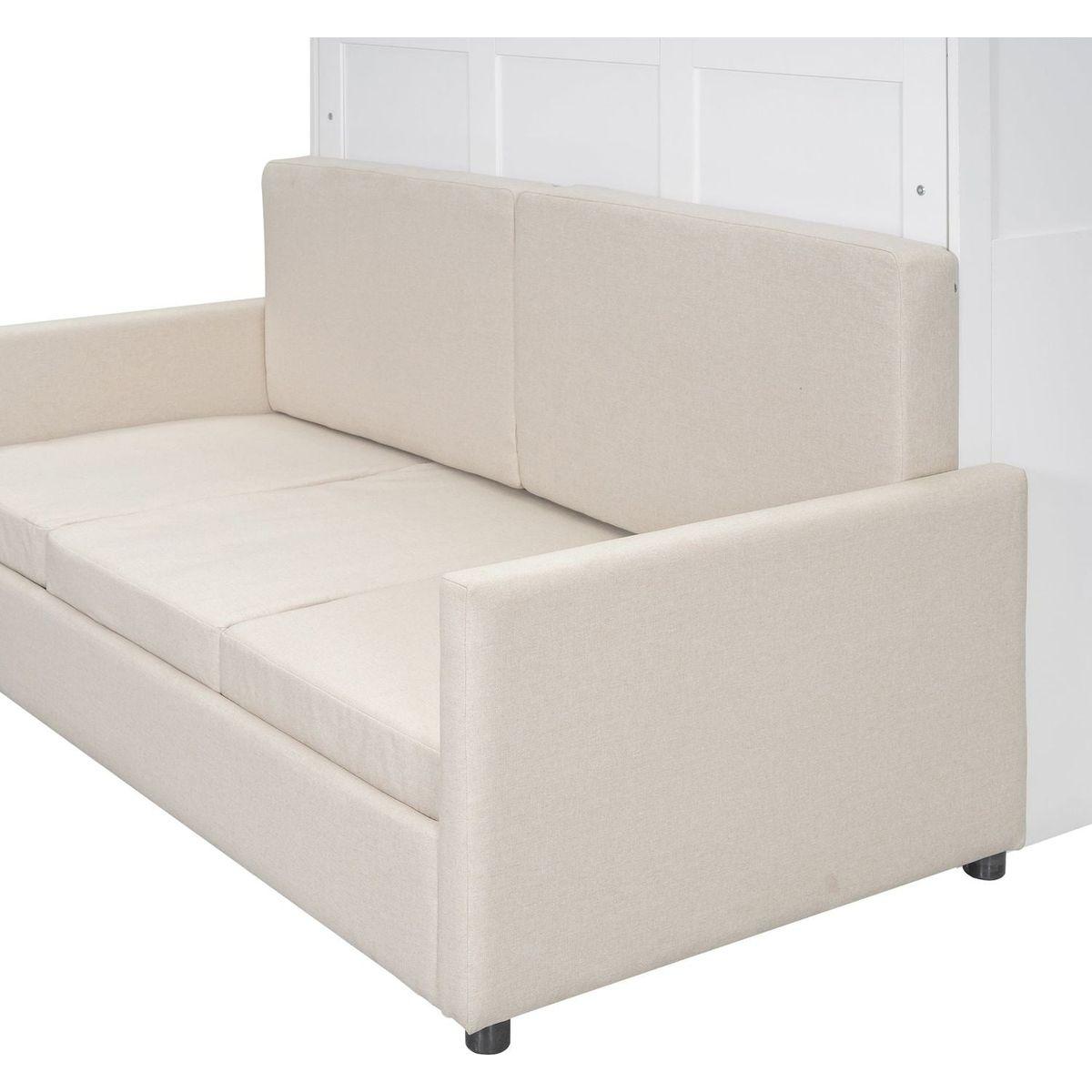 Queen Size Murphy Bed Wall Bed with Cushion, White