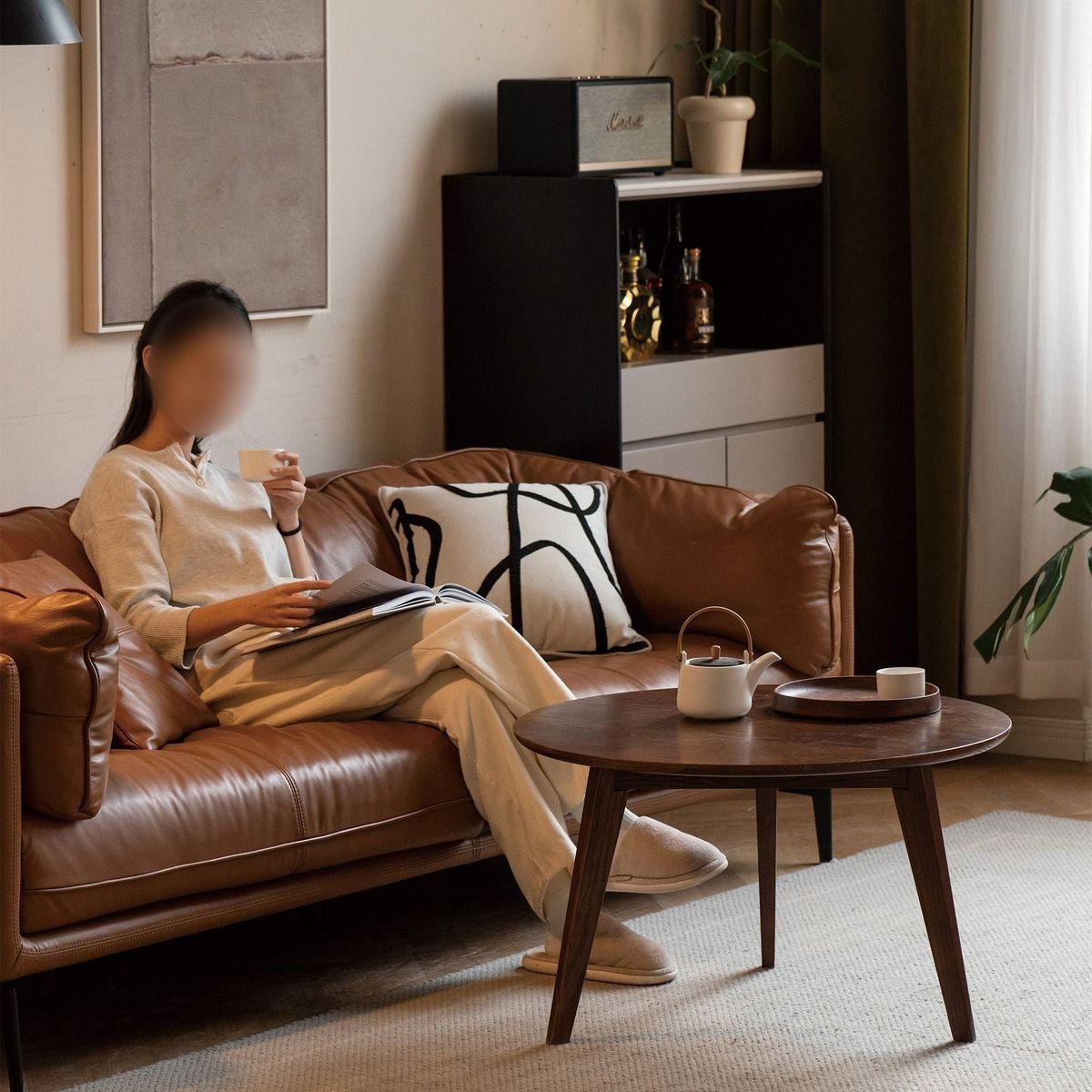 Center Table Low Table 100% Solid Oak Wood Top Plate Desk Coffee Table Width 60 x Depth60 x Height 35 cm Study Desk Work From Home Easy To Assemble Walnut Color Wood Desk