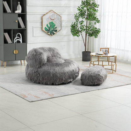 Bean Bag Chair Faux fur Lazy Sofa /Footstool Durable Comfort Lounger High Back Bean Bag Chair Couch for Adults and Kids, Indoor