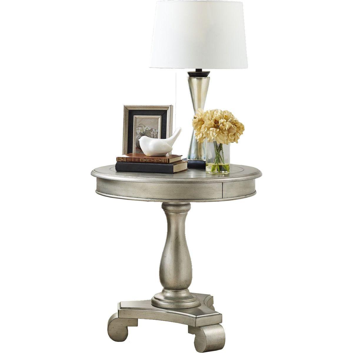 Rene Round Wood Pedestal Side Table, Champagne