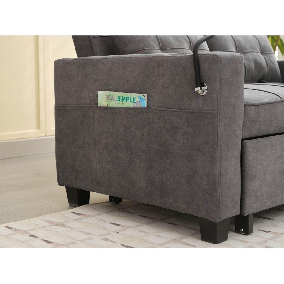 Futon Chair Bed Convertible Chair 3-in-1 Pull Out Sleeper Chair Beds with USB Ports,Wear-resistant and Anti-scratch, Armchair Bed Sleeper for Living Room (Dark Grey Tech cloth)