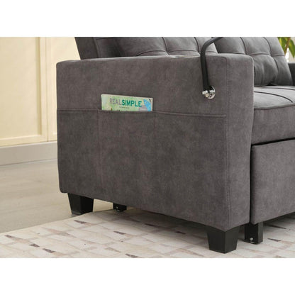 Futon Chair Bed Convertible Chair 3-in-1 Pull Out Sleeper Chair Beds with USB Ports,Wear-resistant and Anti-scratch, Armchair Bed Sleeper for Living Room (Dark Grey Tech cloth)