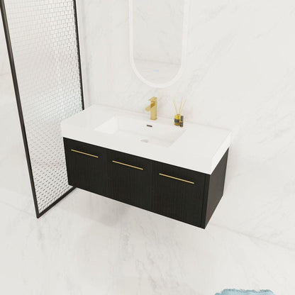 48 Inch Wall-Mounted Bathroom Vanity with Sink, Thick Edged Resin Basin, KD-Package