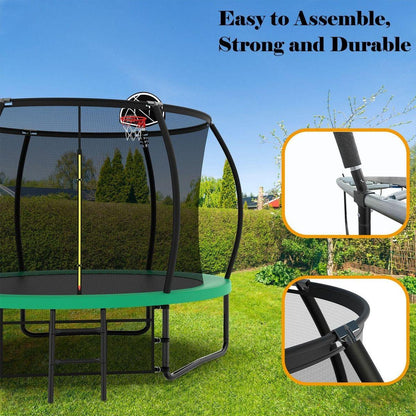 10FT Pumpkin Trampoline, Outdoor Trampoline with Basketball Hoop, Enclosure Net and Ladder