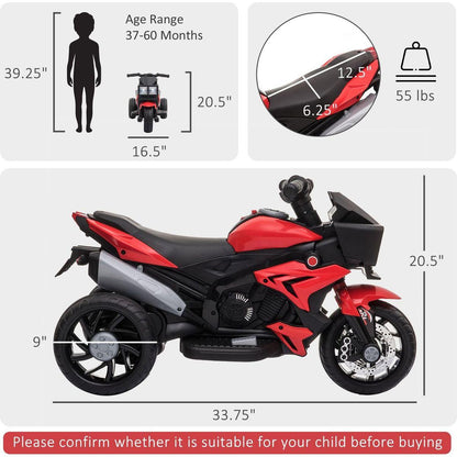 6V Kids Motorcycle Toddler Ride-on Toy, High-Traction Battery-Operated Mini Electric Motorbike with Forward/Reverse Switch, Music, Headlights, Horn, Red