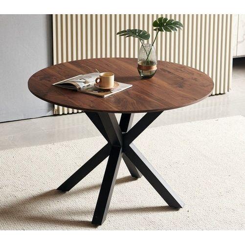 42.1"BLACK AND WOOD COLOR Table Mid-century Dining Table for 4-6 people With Round Mdf Table Top, Pedestal Dining Table, End Table Leisure Coffee Table,cross leg