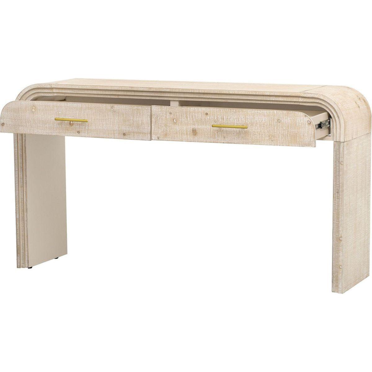 Unique Retro Silhouette Console Table with Open Style, Two Top Drawers for Entrance, Dining Room, Living Room (Natural Wood Wash)