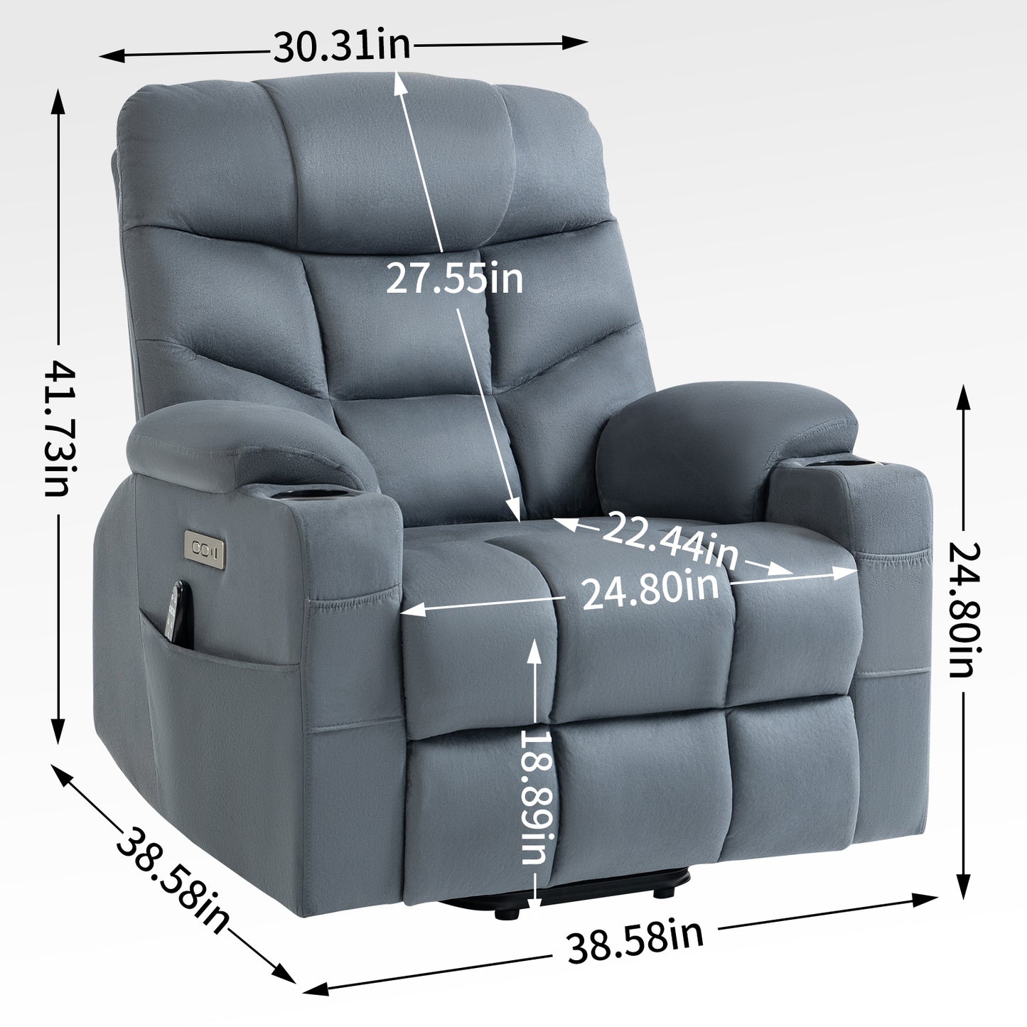 Okin Motor Up to 350 LBS Power Lift Recliner Chair, Heavy Duty Motion Mechanism with 8-Point Vibration Massage and Lumbar Heating, Cup Holders, USB and Type-C Ports, Removable Cushions, Blue