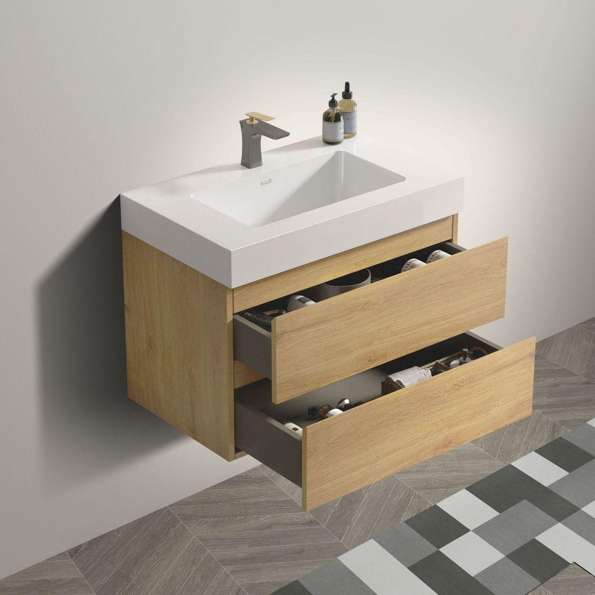 U041-Alice30-106 Alice 30" Natural Oak Bathroom Vanity with Sink, Large Storage Wall Mounted Floating Bathroom Vanity for Modern Bathroom, Pre-assembled