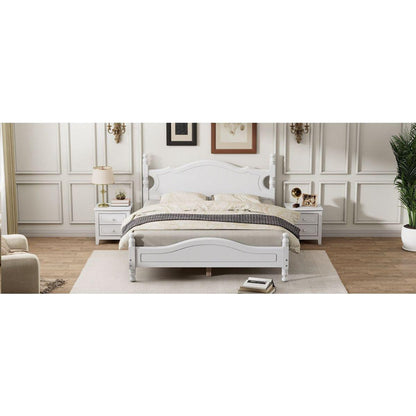 Queen Size Wood Platform Bed Frame,Retro Style Platform Bed with Wooden Slat Support,White