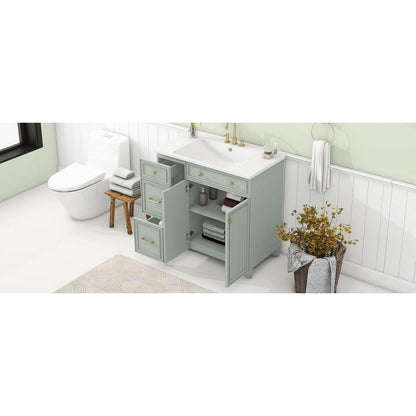 36-inch Bathroom Vanity, Transitional Style Bathroom Cabinet with Resin Sink, Green Single Bathroom Cabinet, with 2 Drawers and 1 Adjustable Storage Shelf, 2 Soft-close Doors