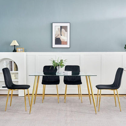 Modern simple light luxury dining black chair home bedroom stool back dressing chair student desk chair gold metal legs(set of 4)