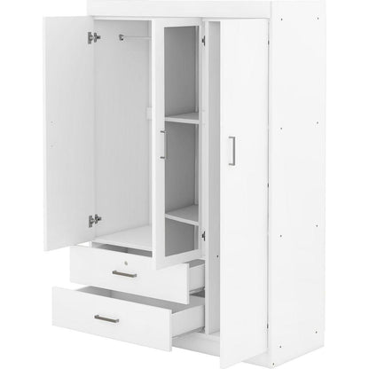 3-Door Mirror Wardrobe with shelves, White - Streamdale Furniture