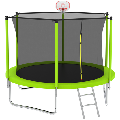 10FT Trampoline for Kids, Basketball Hoop and Ladder, Outdoor Kids Trampoline with Safety Enclosure,Fast Assembly for Backyard Fun,ASTM Approved