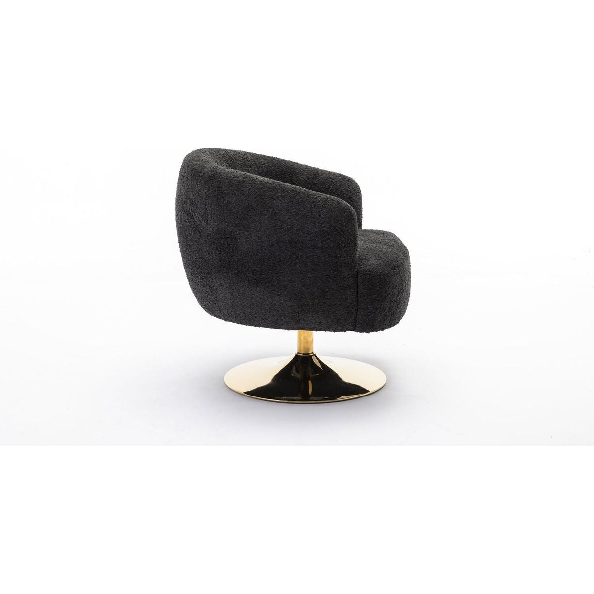 Chenille Fabric Accent Swivel Chair With Gold Metal Round Base,Black