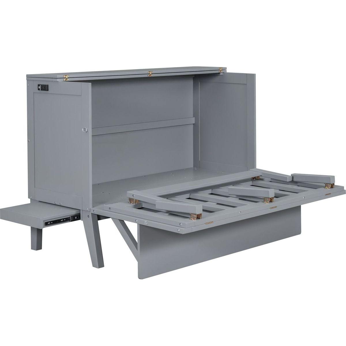 Queen Size Murphy Bed with USB Port and removable Shelves on Each Side,Gray