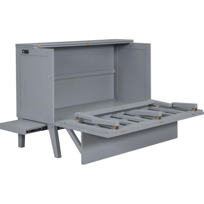 Queen Size Murphy Bed with USB Port and removable Shelves on Each Side,Gray