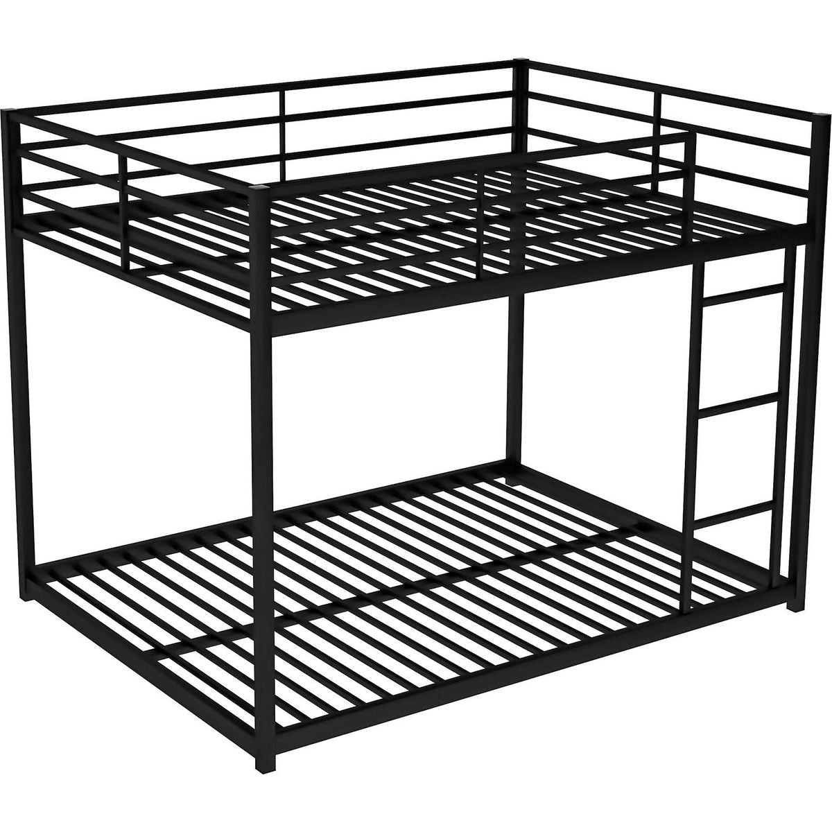 Full over Full Metal Bunk Bed, Low Bunk Bed with Ladder, Black