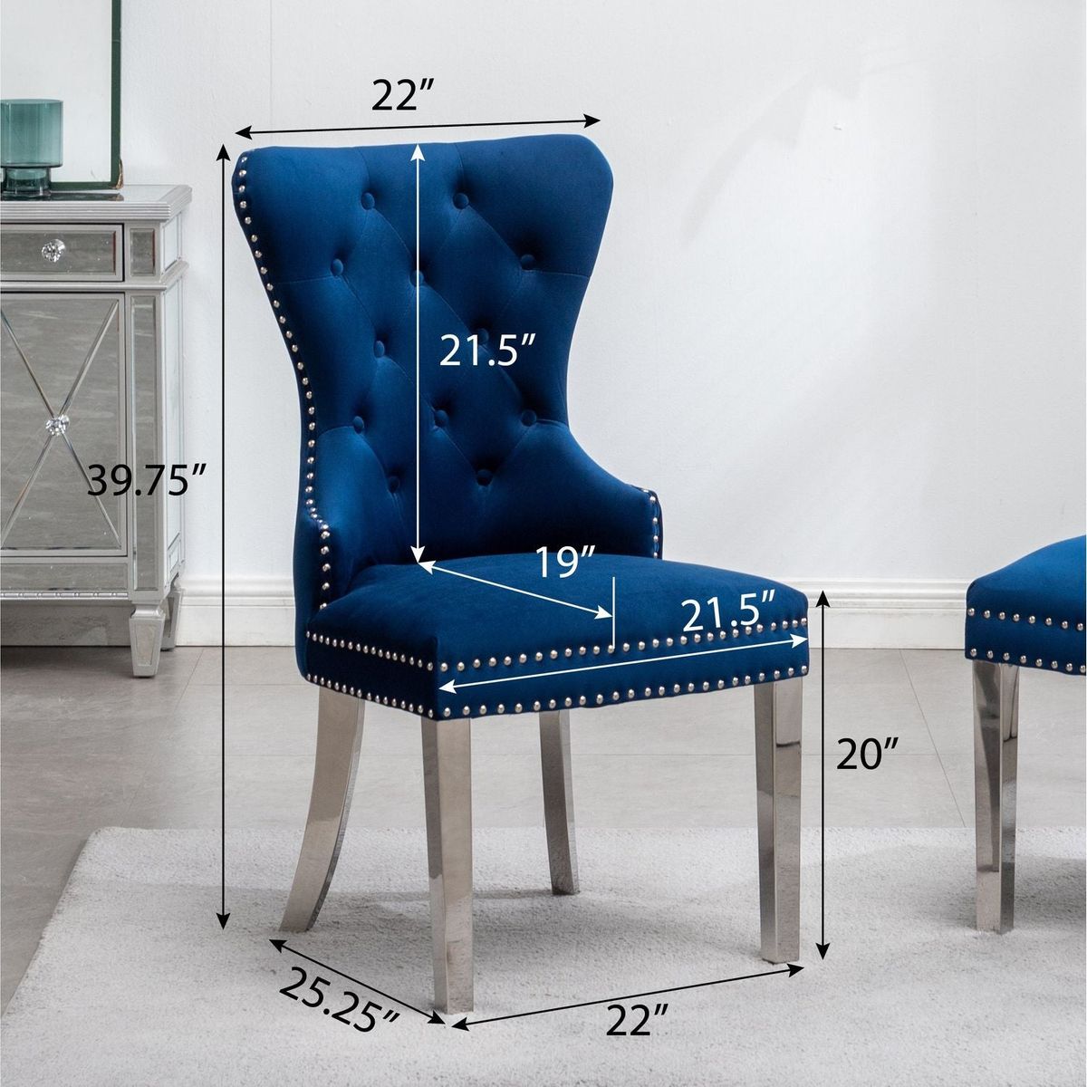 Montura Contemporary Tufted Velvet Chair with Nailhead Trim, Set of 2, Gray