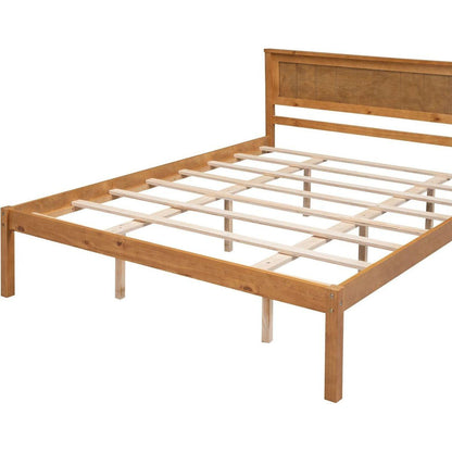 Platform Bed Frame with Headboard, Wood Slat Support, No Box Spring Needed, Queen, Oak