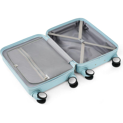 Luggage Set of 3, 20, 24, 28inch with USB Port, 20, 24inch with front opening design Airline Certified Carry on Luggage with Cup Holder, ABS Hard Shell Luggage with Spinner Wheels, light blue