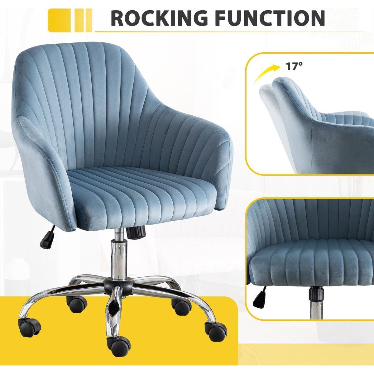 New -Modern home office leisure chair with adjustable velvet height and adjustable casters (LIGHTBLUE)