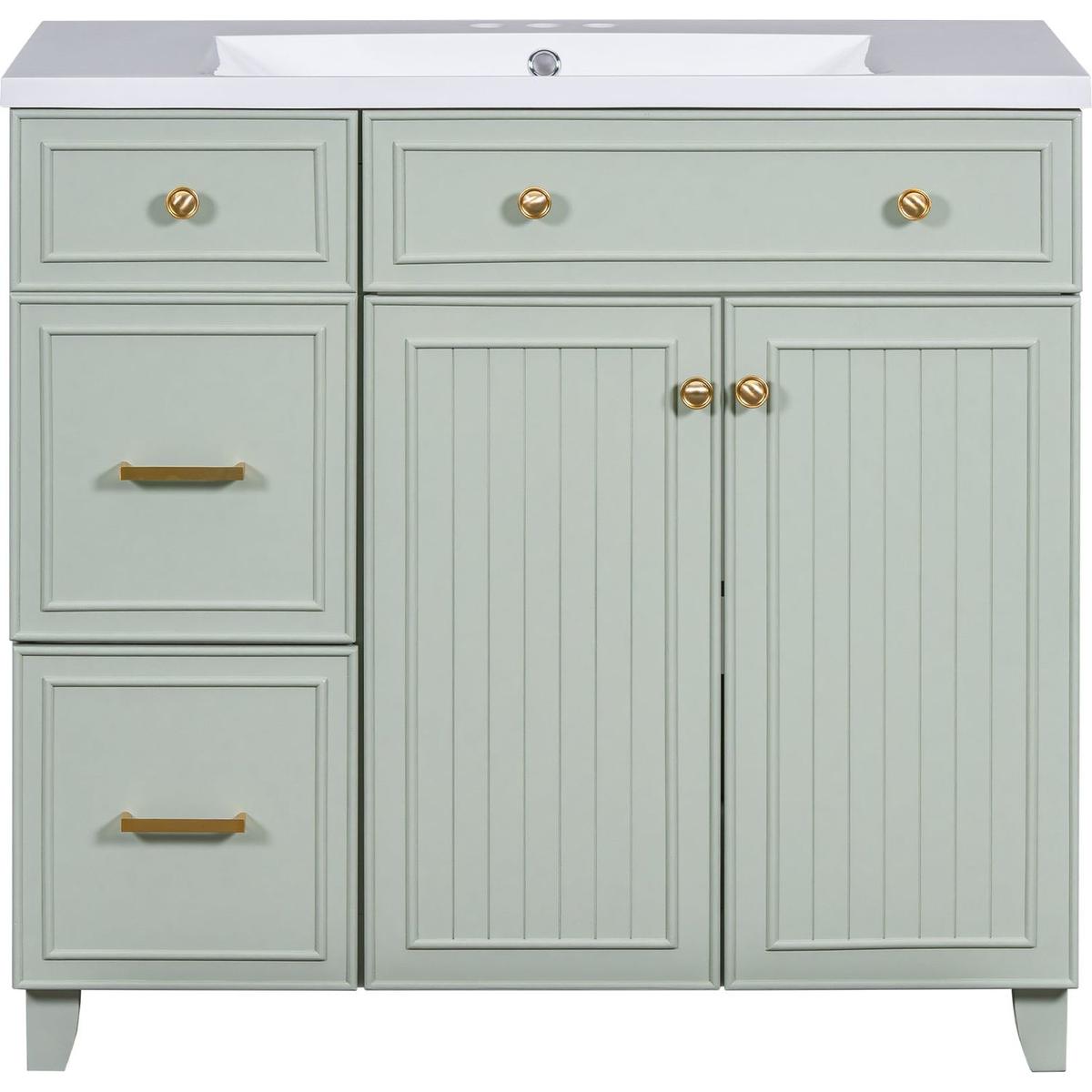 36-inch Bathroom Vanity, Transitional Style Bathroom Cabinet with Resin Sink, Green Single Bathroom Cabinet, with 2 Drawers and 1 Adjustable Storage Shelf, 2 Soft-close Doors