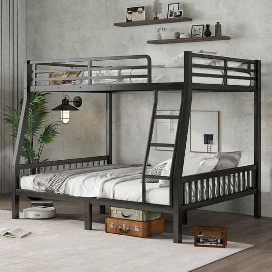 Full XL Over Queen Metal Bunk Bed with Ladder and Slats Support for Adults Teens, Black(Old SKU W2580S00002)